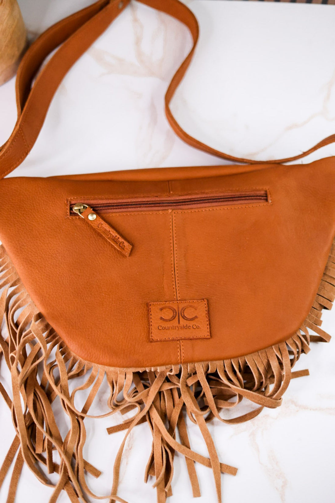 Brown & White Cowhide Sling Bag With Fringe - Whiskey Skies - COUNTRYSIDE CO.
