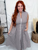Brown & White Gingham Sleeveless Midi Dress - Whiskey Skies - HEIMISH