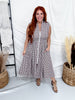 Brown & White Gingham Sleeveless Midi Dress - Whiskey Skies - HEIMISH