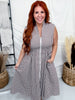 Brown & White Gingham Sleeveless Midi Dress - Whiskey Skies - HEIMISH