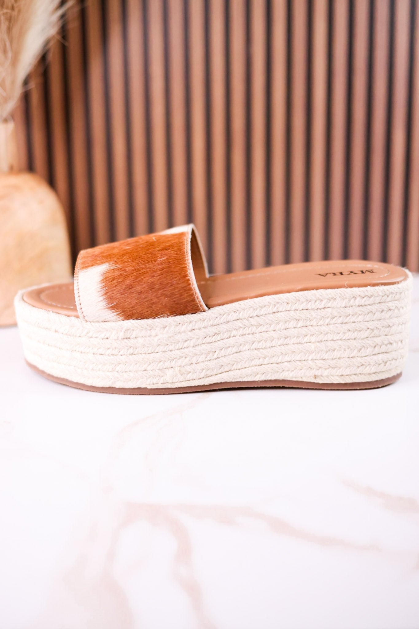 Brown & White Mesa Mane Hairon Leather Sandals - Whiskey Skies - MYRA BAGS