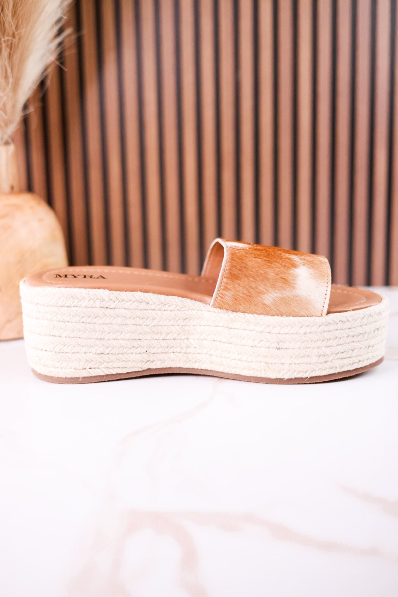 Brown & White Mesa Mane Hairon Leather Sandals - Whiskey Skies - MYRA BAGS