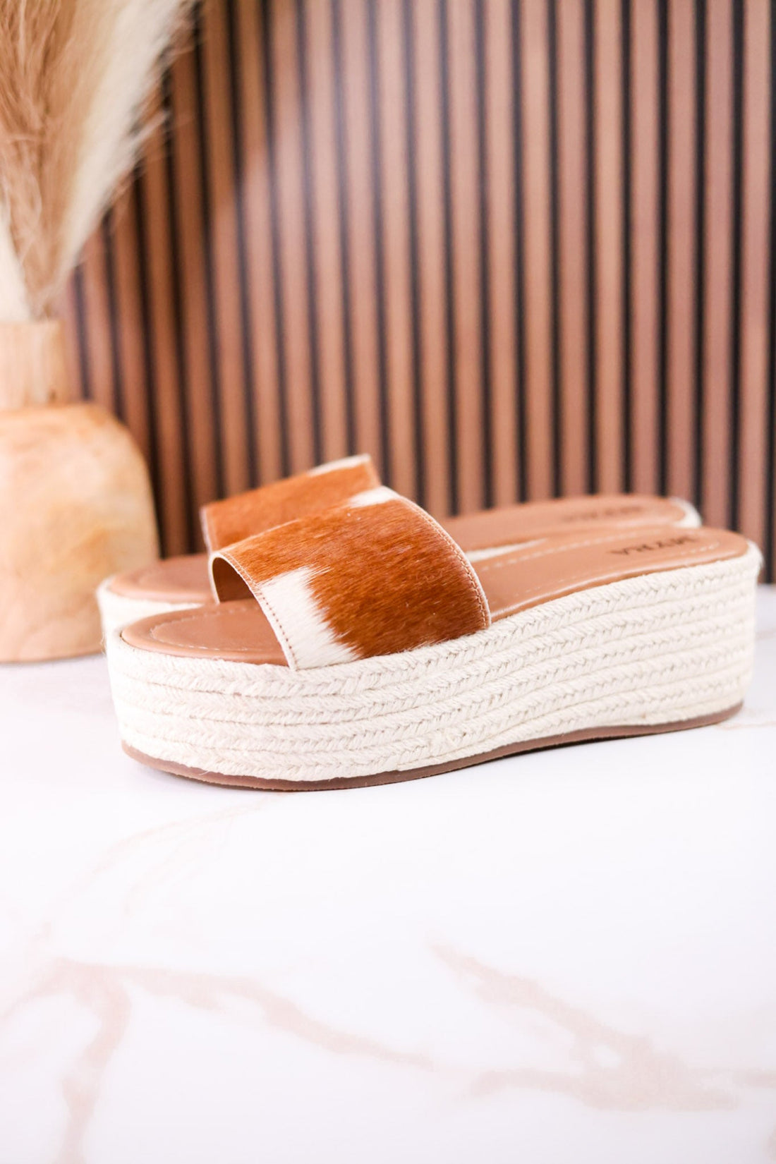 Brown & White Mesa Mane Hairon Leather Sandals - Whiskey Skies - MYRA BAGS