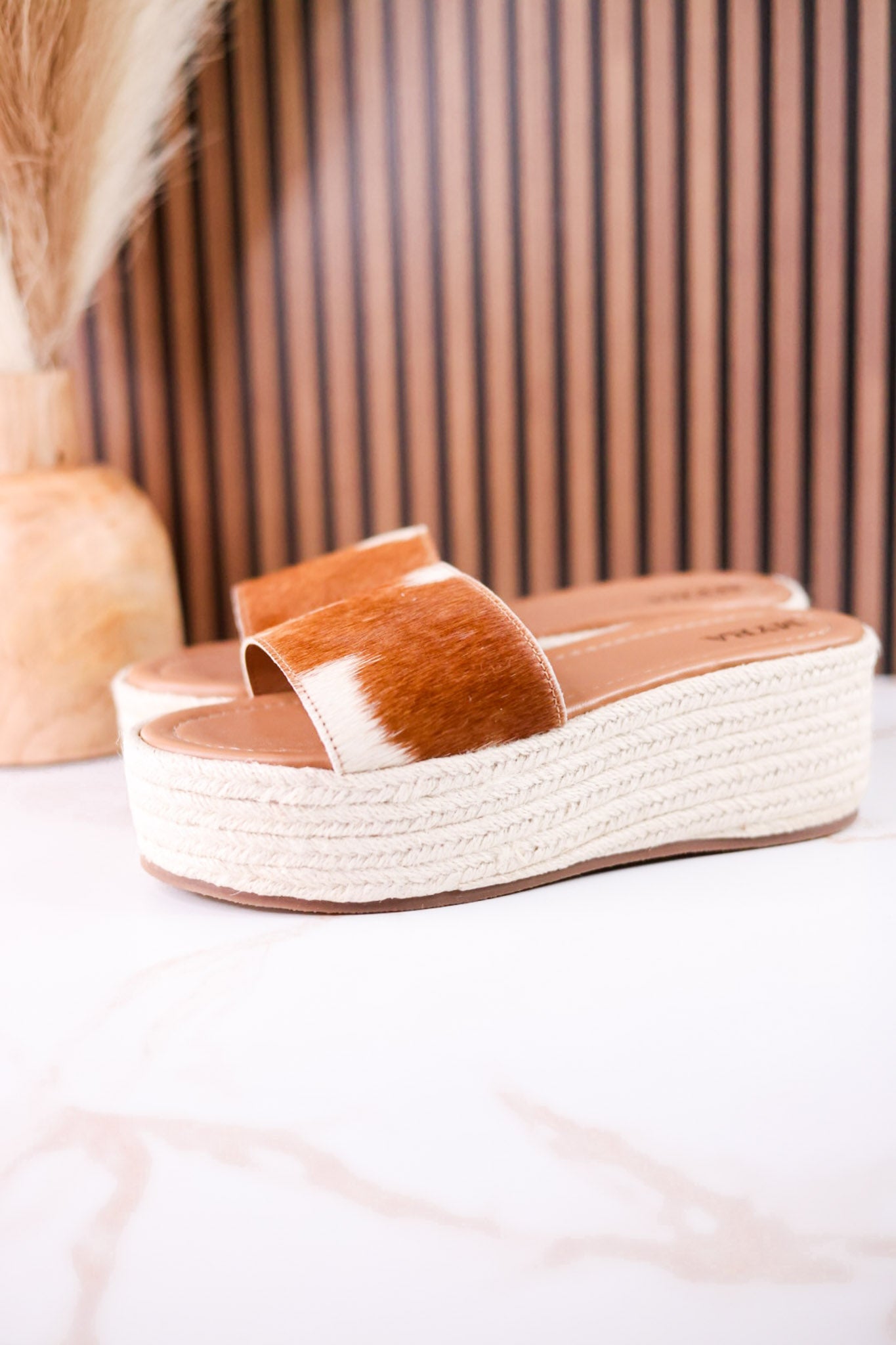 Brown & White Mesa Mane Hairon Leather Sandals - Whiskey Skies - MYRA BAGS