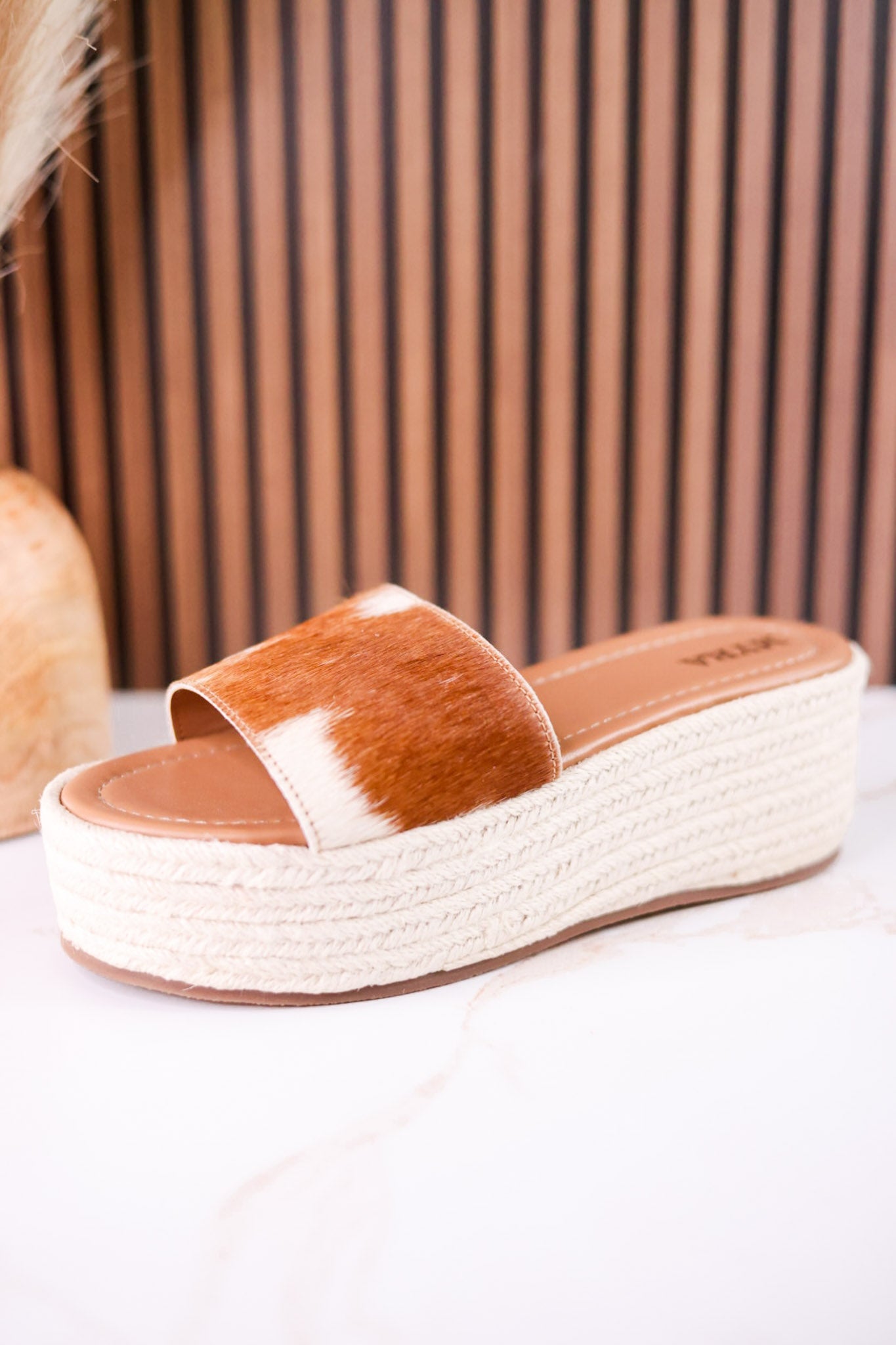 Brown & White Mesa Mane Hairon Leather Sandals - Whiskey Skies - MYRA BAGS