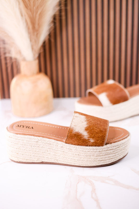 Brown & White Mesa Mane Hairon Leather Sandals - Whiskey Skies - MYRA BAGS