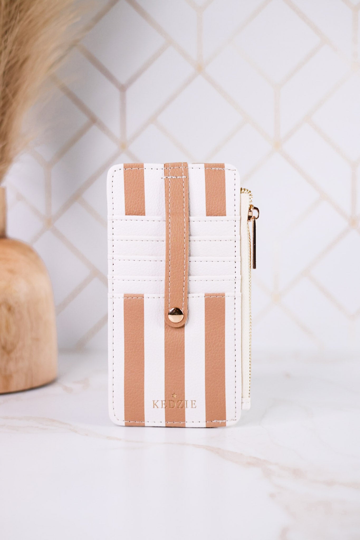 Brown & White Striped Essentials Only Zippered Wallet - Whiskey Skies - DM MERCHANDISING