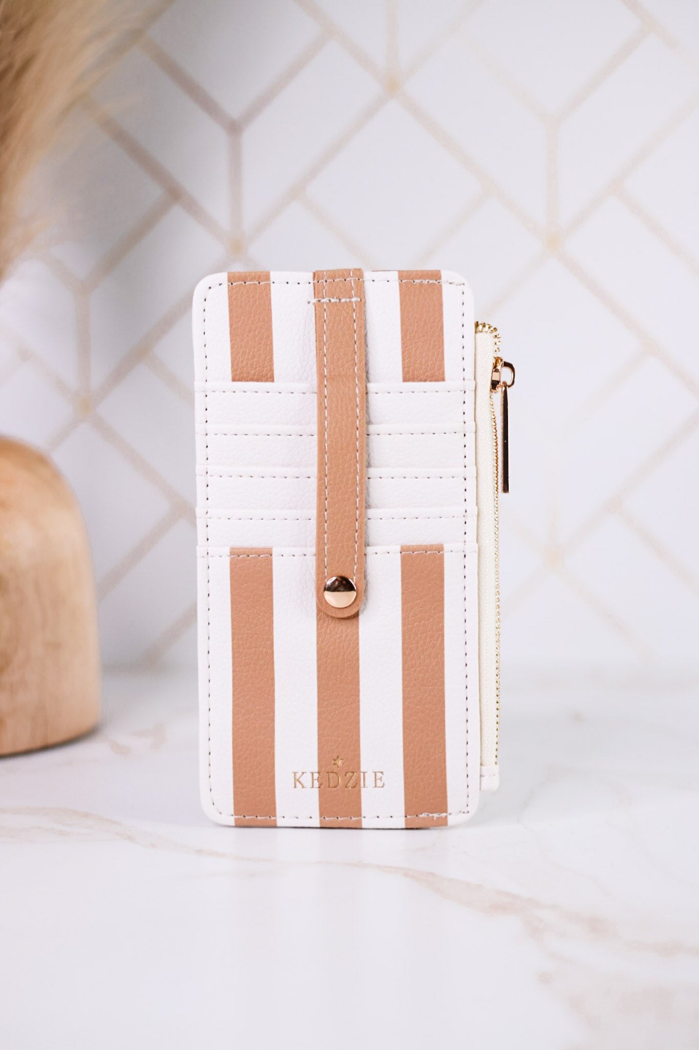 Brown & White Striped Essentials Only Zippered Wallet - Whiskey Skies - DM MERCHANDISING