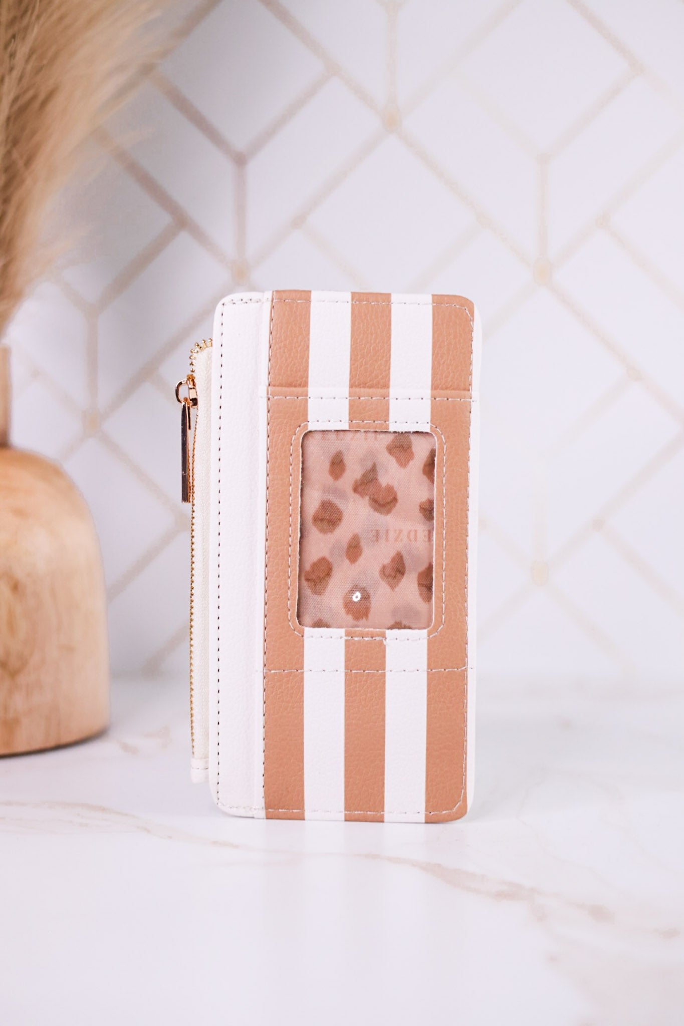 Brown & White Striped Essentials Only Zippered Wallet - Whiskey Skies - DM MERCHANDISING