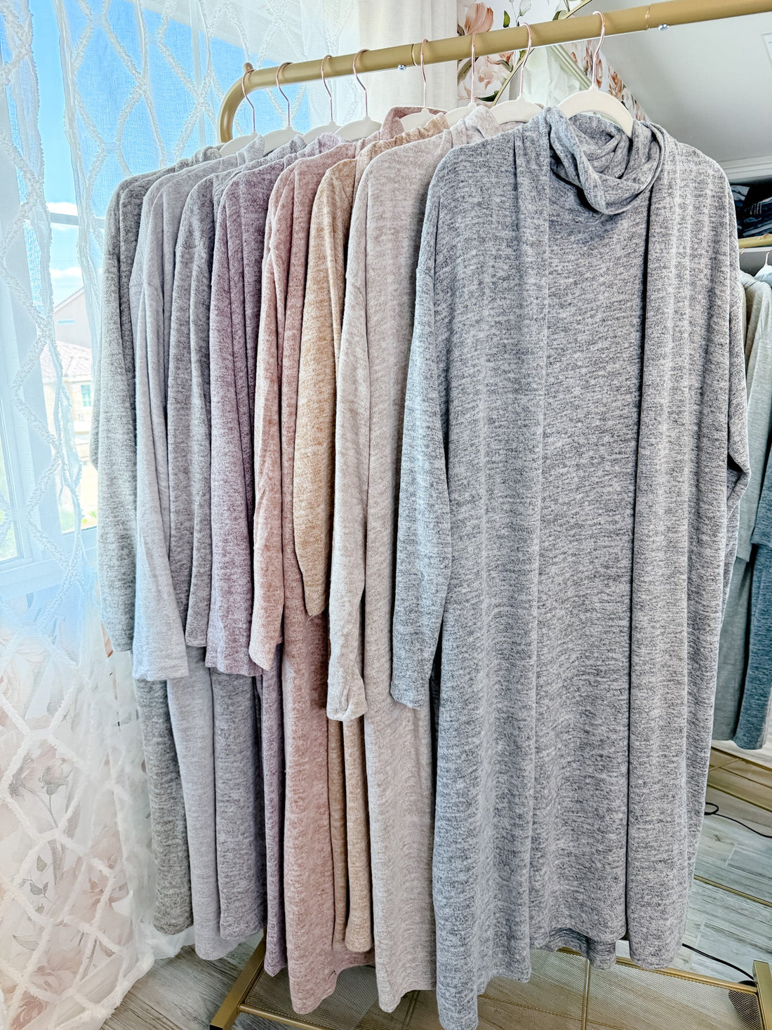 Brushed Cashmere Two Piece Dress & Cardigan Set (8 Colors) - Whiskey Skies - DEAR SCARLETT