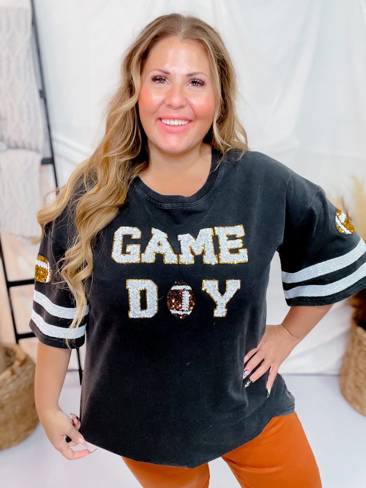 Brushed Material "Game Day" Shirt Tee Dress - Whiskey Skies - WHITE BIRCH