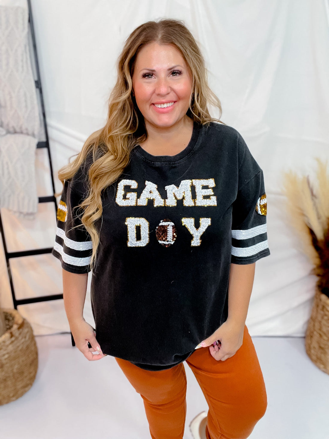 Brushed Material "Game Day" Shirt Tee Dress - Whiskey Skies - WHITE BIRCH