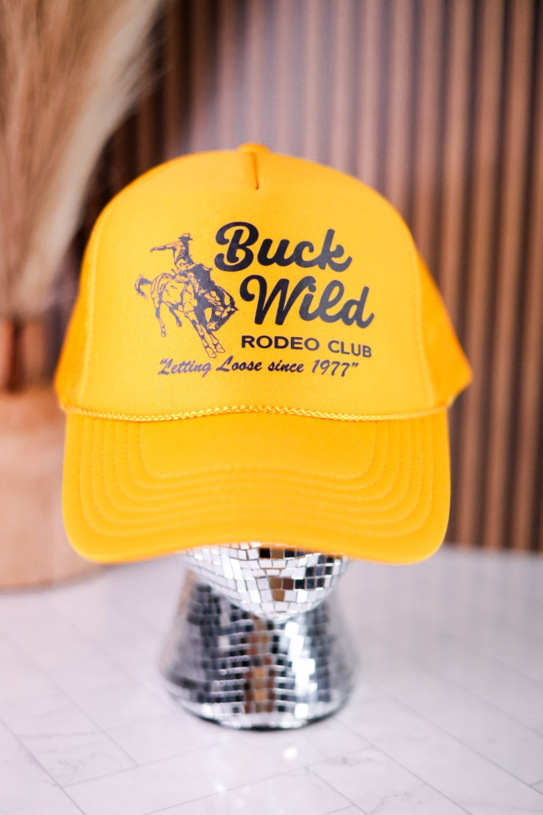 Buck Wild Rodeo Club Trucker Hat in Yellow - Whiskey Skies - RODEO HIPPIE
