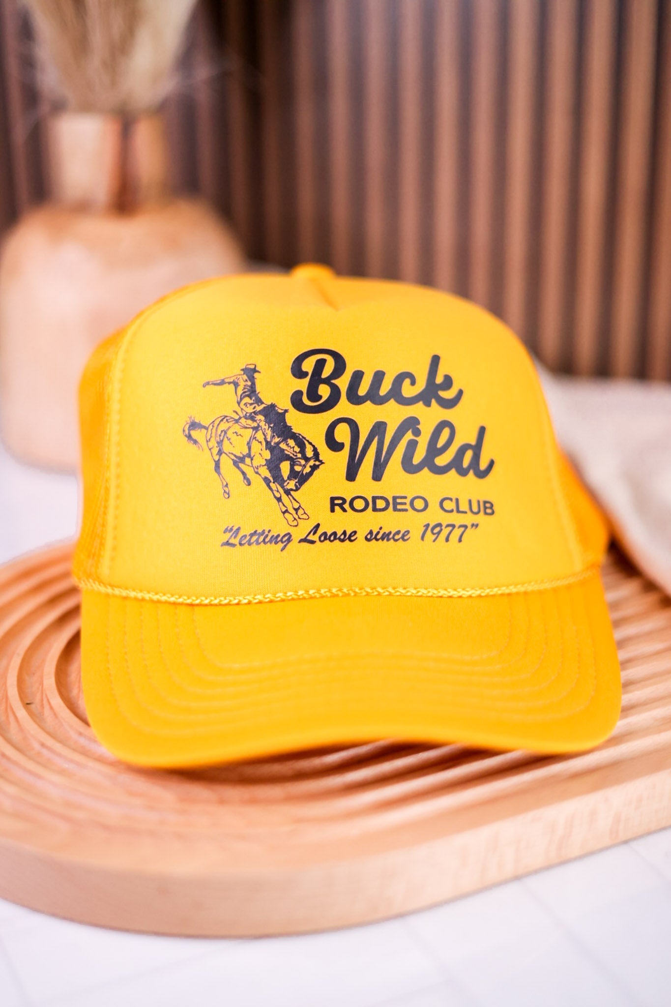 Buck Wild Rodeo Club Trucker Hat in Yellow - Whiskey Skies - RODEO HIPPIE
