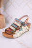 Buckle It Up Multicolored Wedges With Floral Buckles - Whiskey Skies - SPRING FOOTWEAR