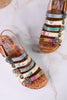 Buckle It Up Multicolored Wedges With Floral Buckles - Whiskey Skies - SPRING FOOTWEAR