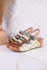Buckle It Up Multicolored Wedges With Floral Buckles - Whiskey Skies - SPRING FOOTWEAR