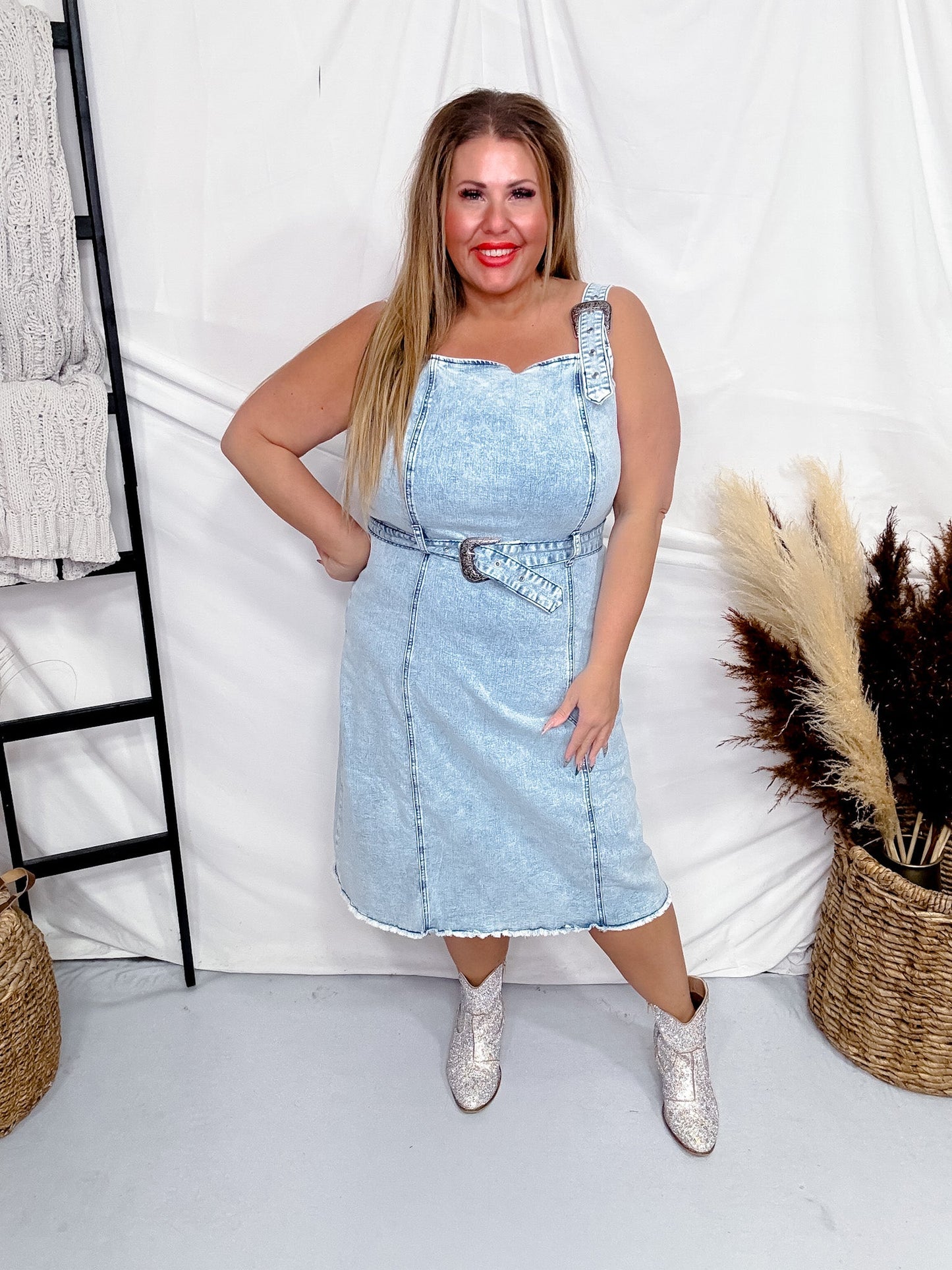 Buckle Up Blues Denim Dress - Whiskey Skies - 2 FLY CO.