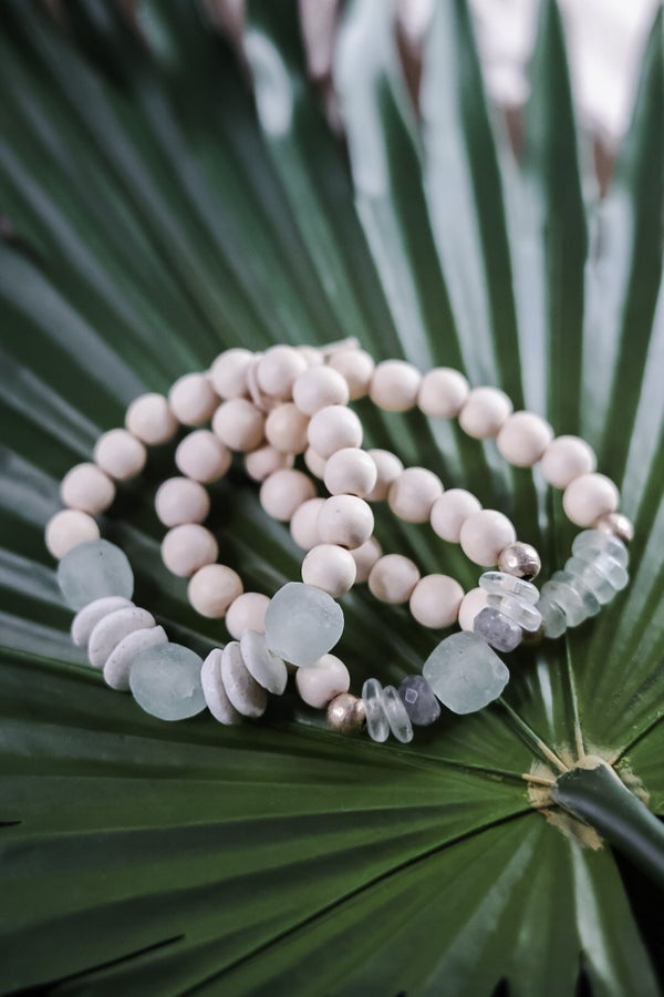 Bundle Wooden Bead Bracelet - Whiskey Skies - LESLIE CURTIS JEWLERY DESIGNS