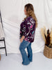 Burgandy Floral Print 3/4 Sleeve Lizzy Top - Whiskey Skies - DEAR SCARLETT