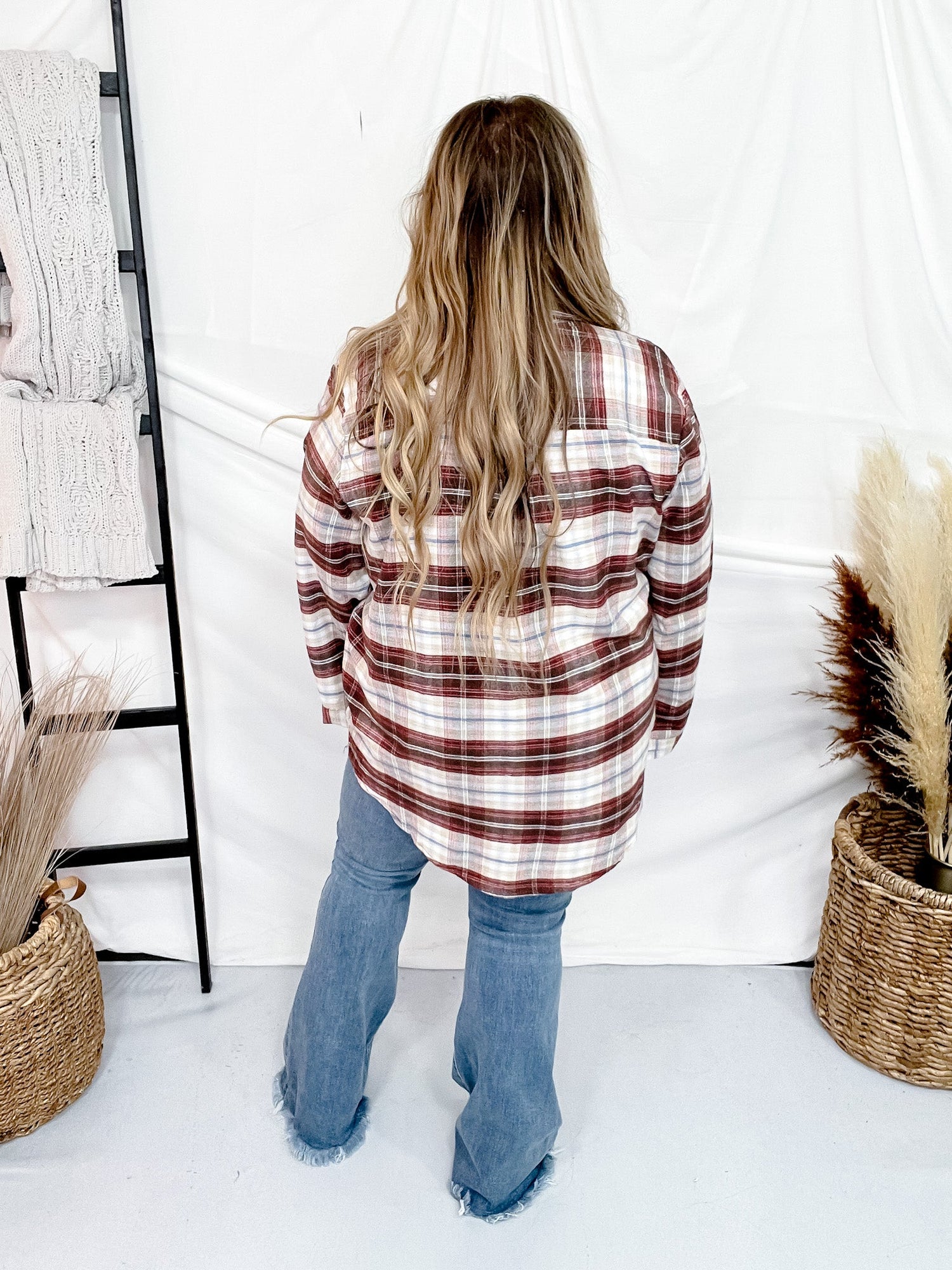 Burgundy Mixed Check Flannel Shirt W/ Long Sleeves FINAL SALE Burgundy Mixed Check Flannel Shirt W/ Long Sleeves FINAL SALE