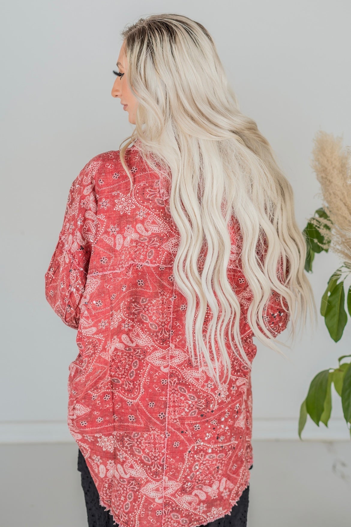 pink scarf print shirt
