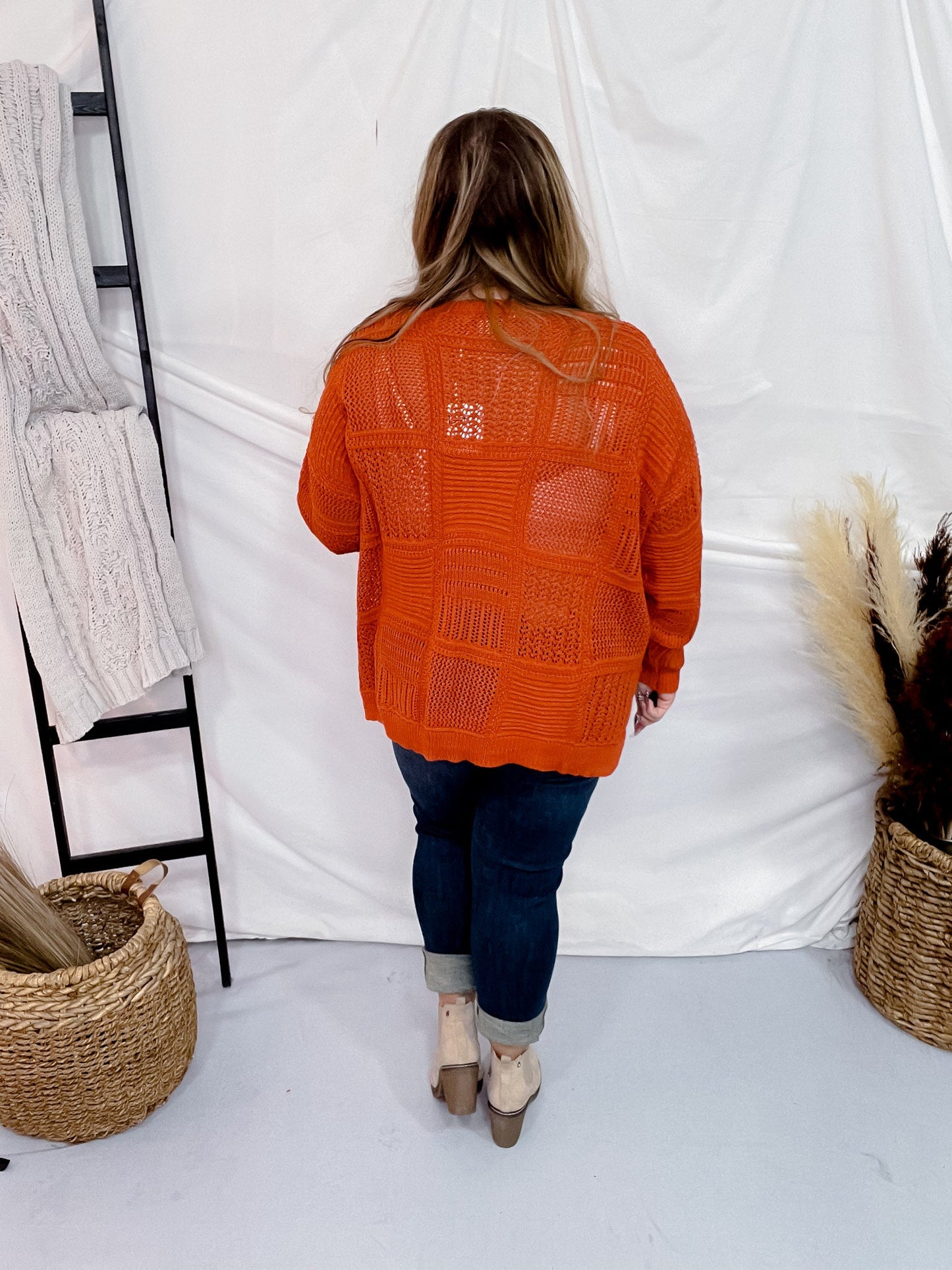 Burnt Orange Knitted Patchwork Pullover Sweater Top - Whiskey Skies - DAVI & DANI