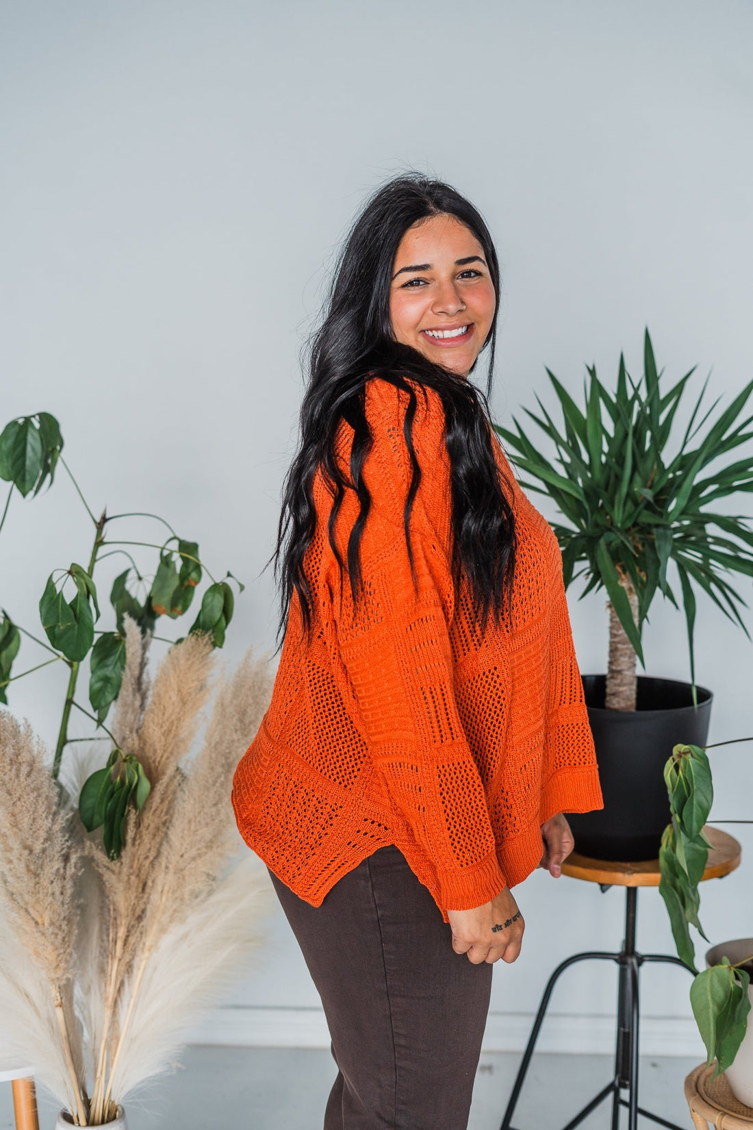 Burnt Orange Knitted Patchwork Pullover Sweater Top - Whiskey Skies - DAVI & DANI