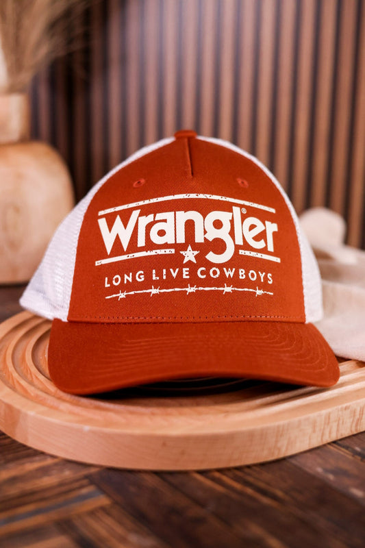 Burnt Orange Wrangler Long Live Cowboys Trucker Hat - Whiskey Skies - CAPX