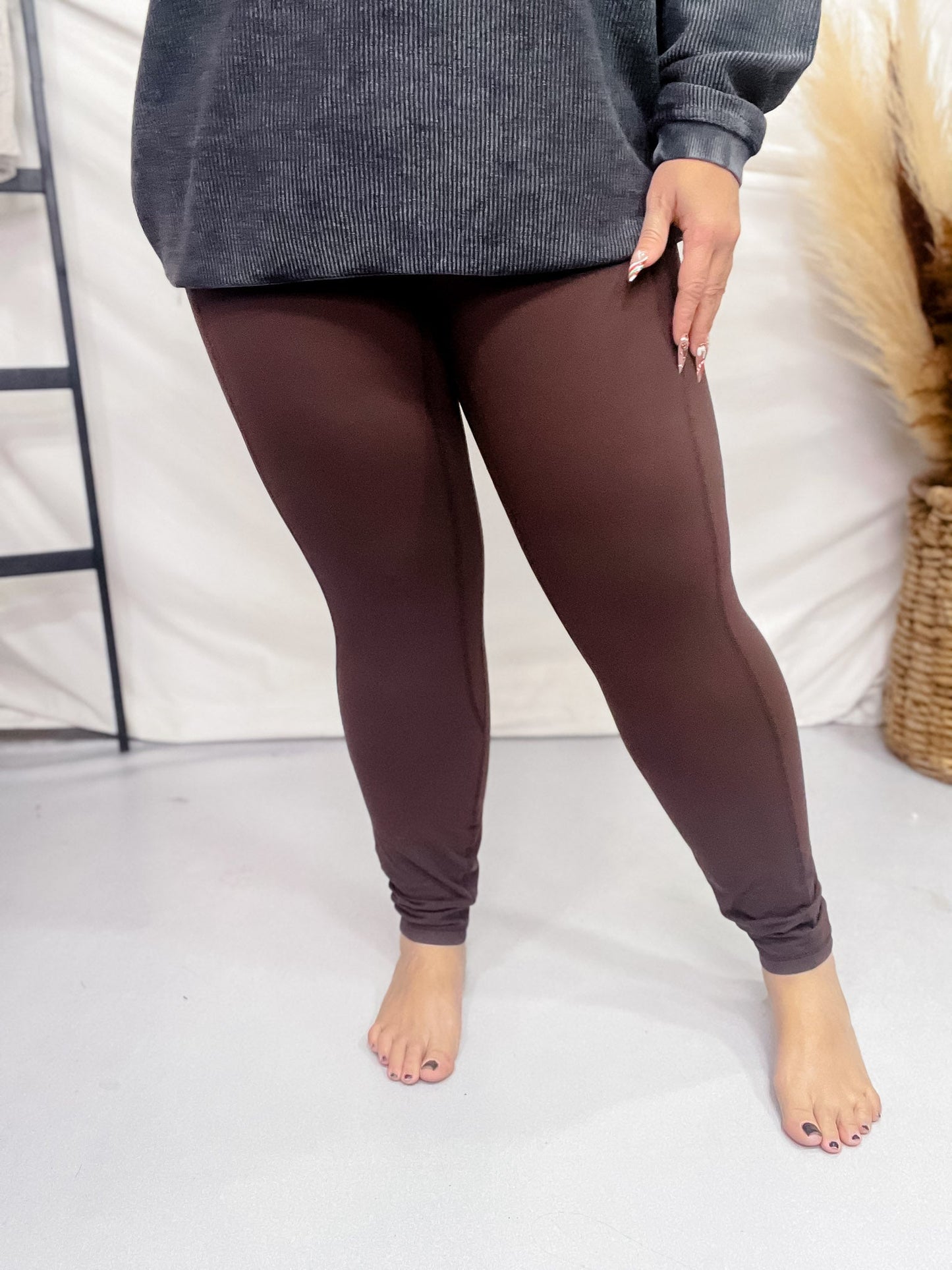 Butter Soft Leggings with Pockets in Espresso Brown - Whiskey Skies - RAE MODE