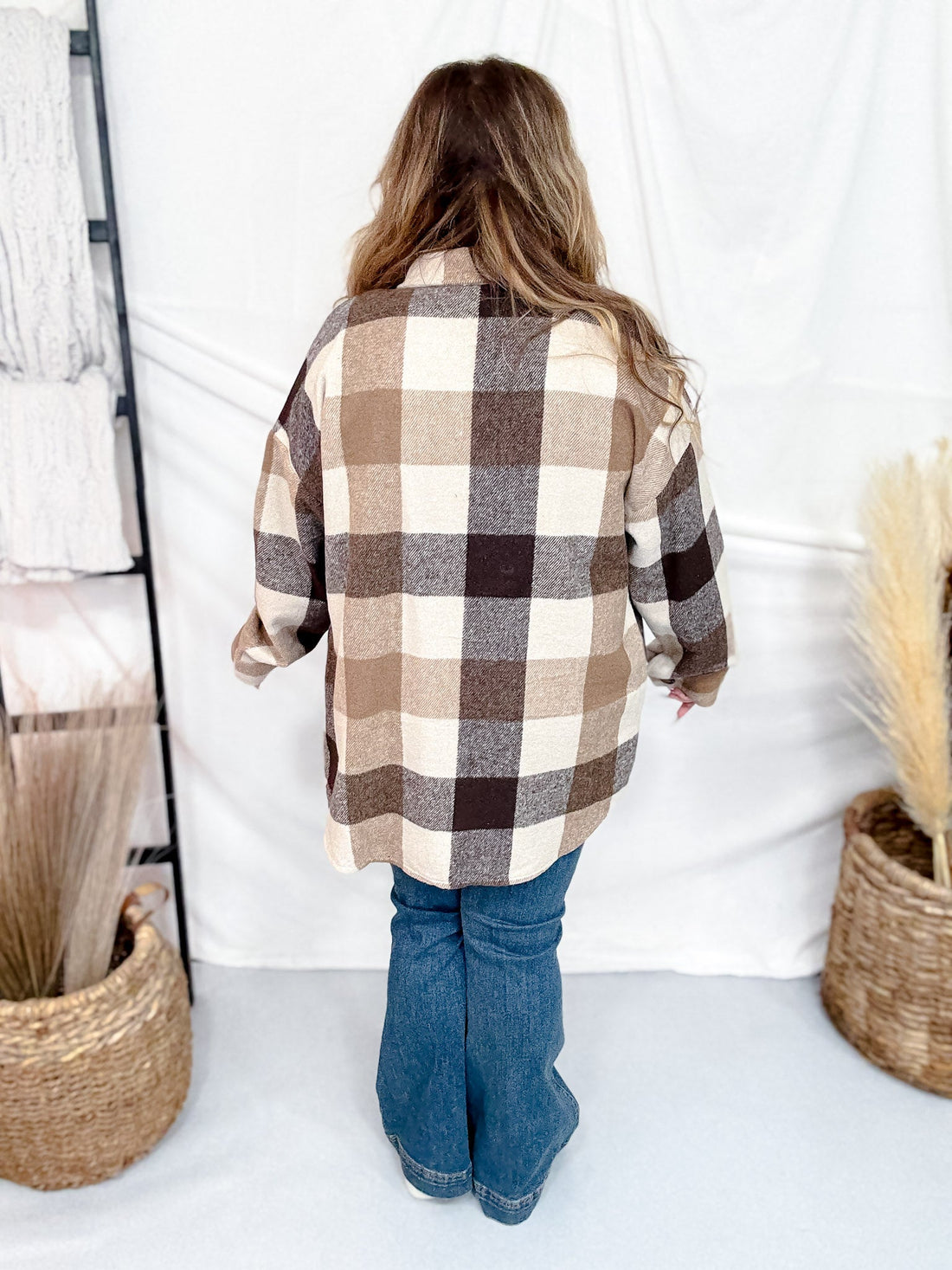 Button Down Brown Plaid Flannel Shacket - Whiskey Skies - SWEET GENERIS