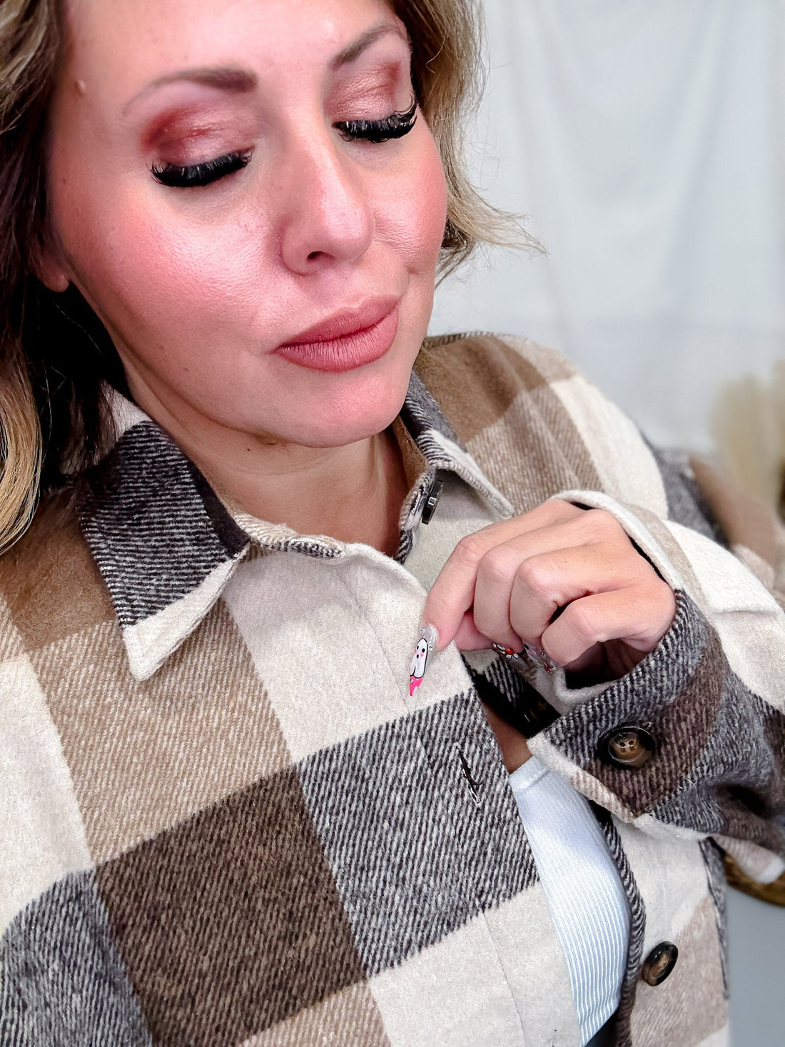 Button Down Brown Plaid Flannel Shacket - Whiskey Skies - SWEET GENERIS
