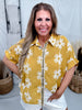 Button Down Marigold Top With Embroidered Flowers - Whiskey Skies - SEW IN LOVE