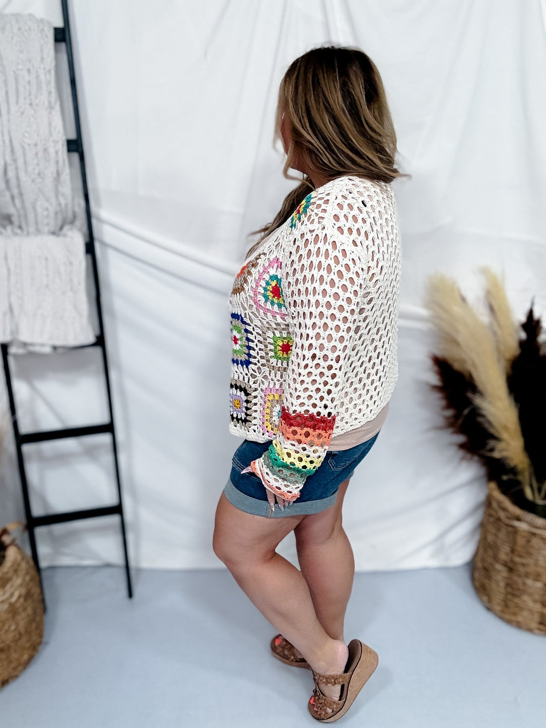 Button Down Multi Color Crochet Cardigan - Whiskey Skies - ADORA