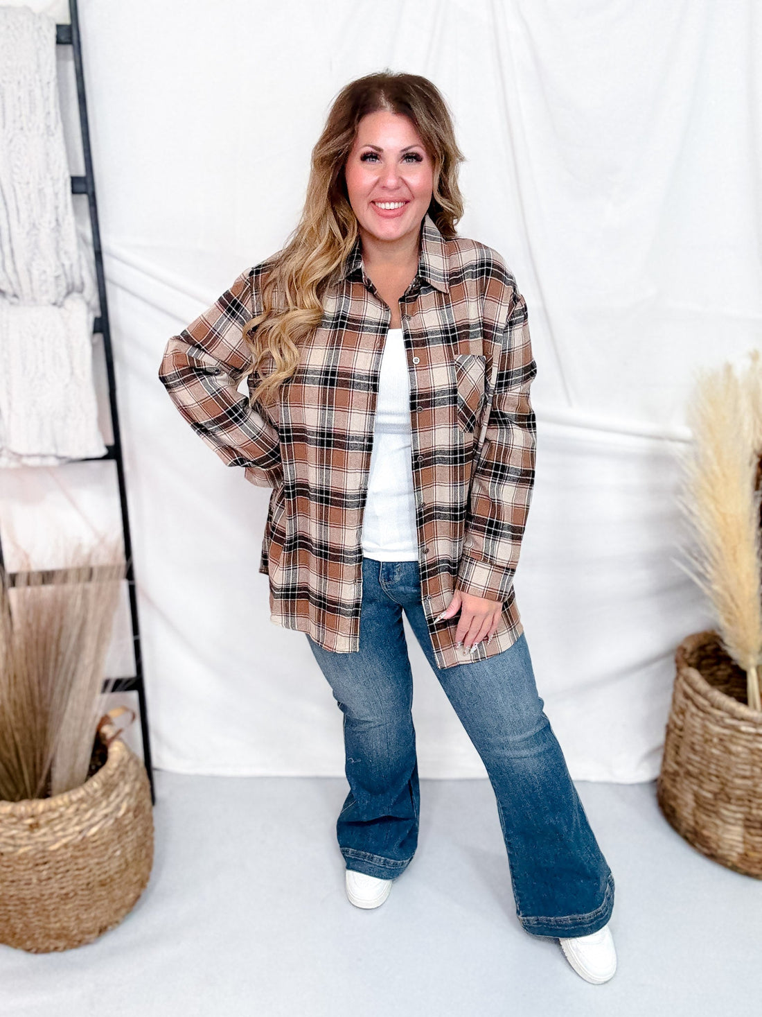 Button Front Brown Plaid Flannel - Whiskey Skies - SHE + SKY