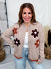 Button Front Cardigan With Daisy Appliques - Whiskey Skies - SEW IN LOVE