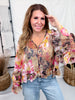 Button Front Floral Leopard Print Blouse - Whiskey Skies - ODDI