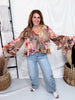 Button Front Floral Leopard Print Blouse - Whiskey Skies - ODDI