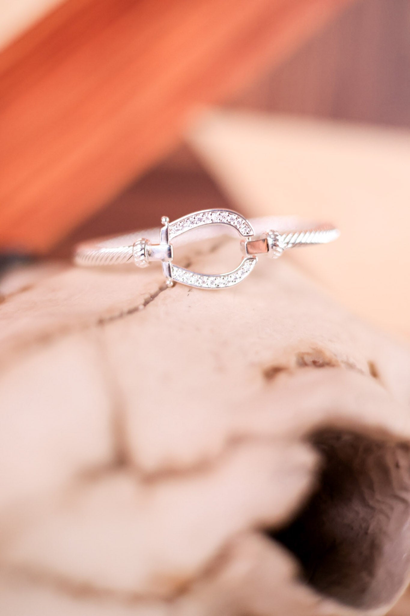 Cable Bangle Bracelet with Rhinestone Horseshoe - Whiskey Skies - BOHO RANCH SHOP