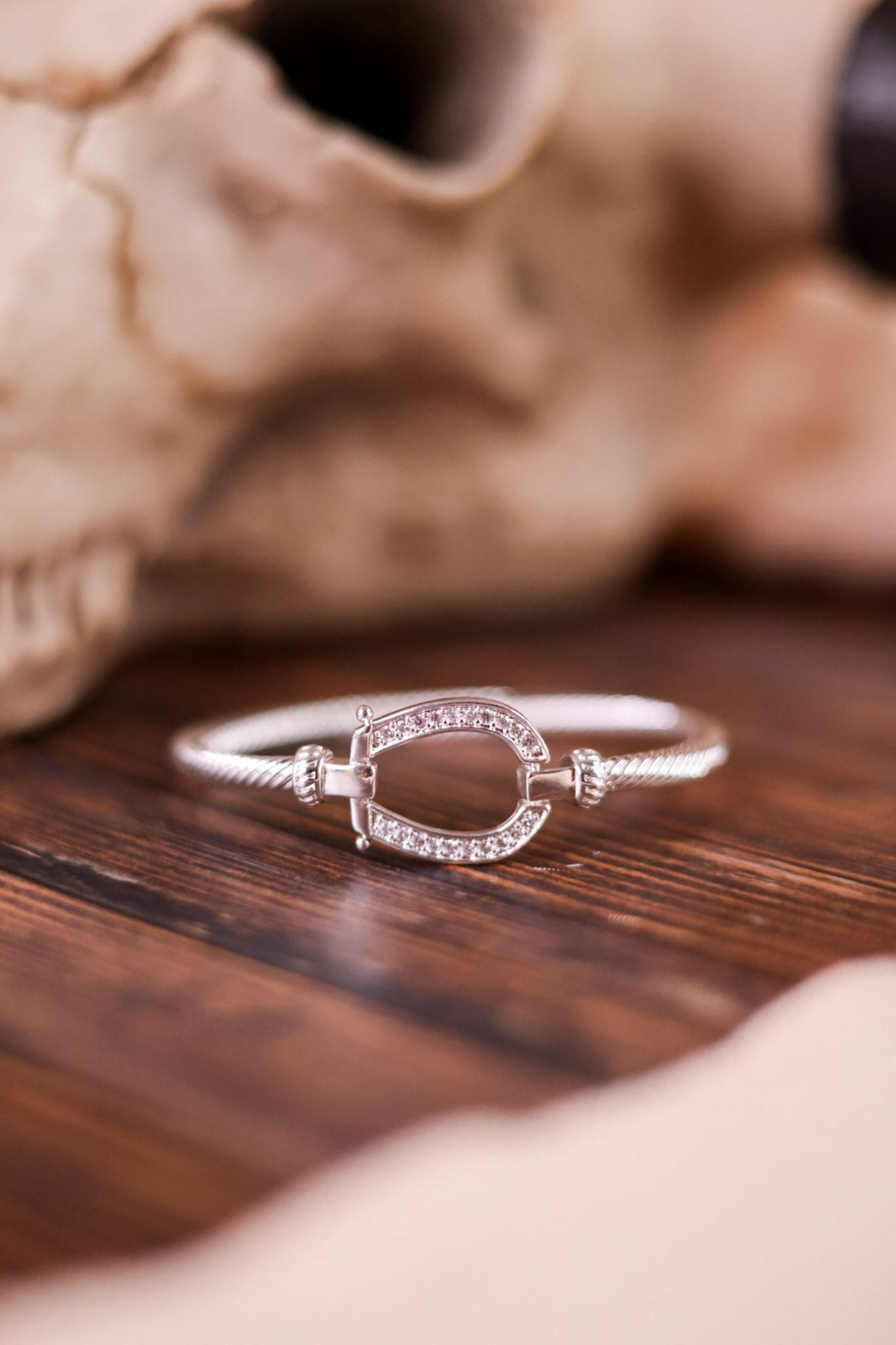 Cable Bangle Bracelet with Rhinestone Horseshoe - Whiskey Skies - BOHO RANCH SHOP
