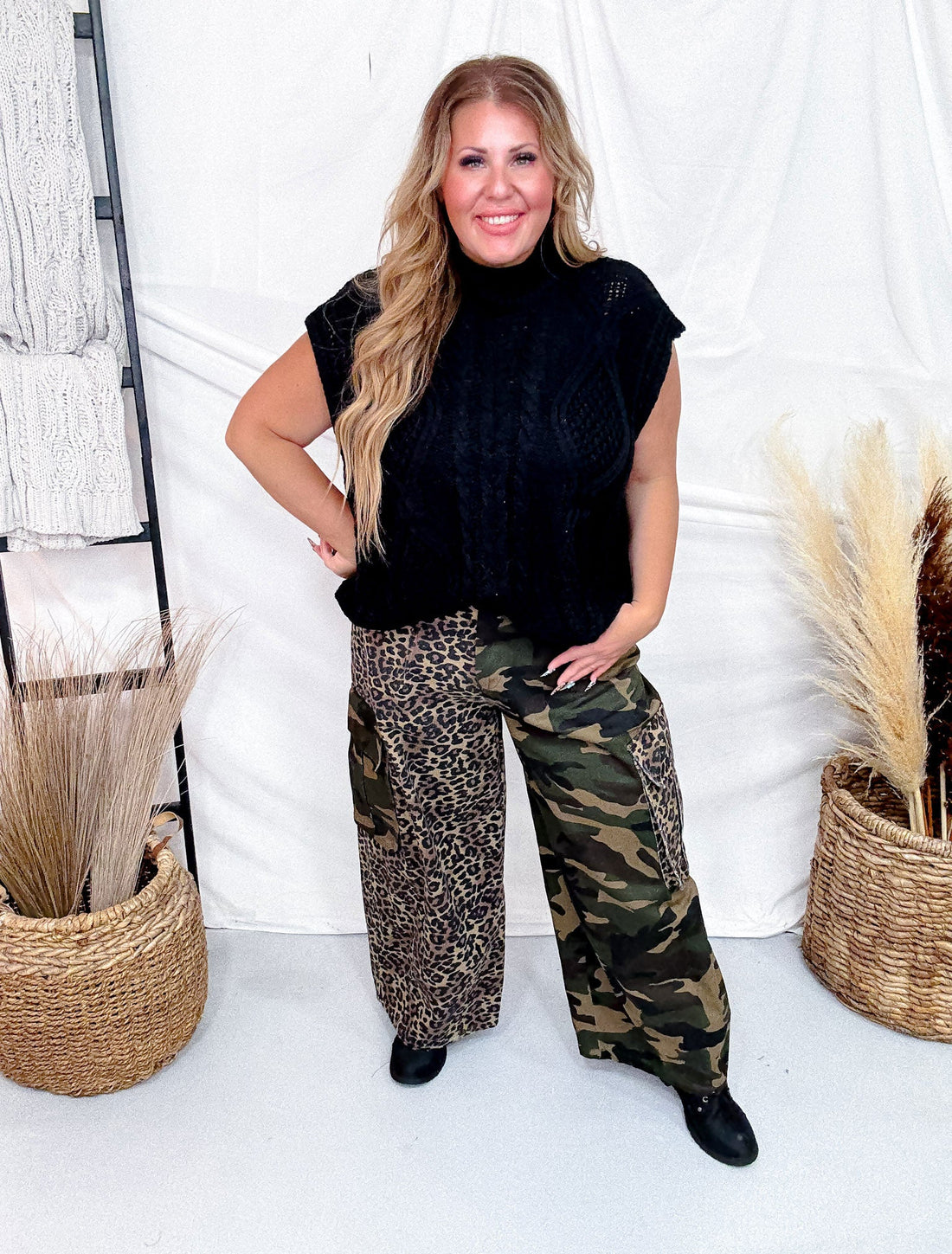 Cable Knit Mock Neck Top In Black - Whiskey Skies - SHE + SKY