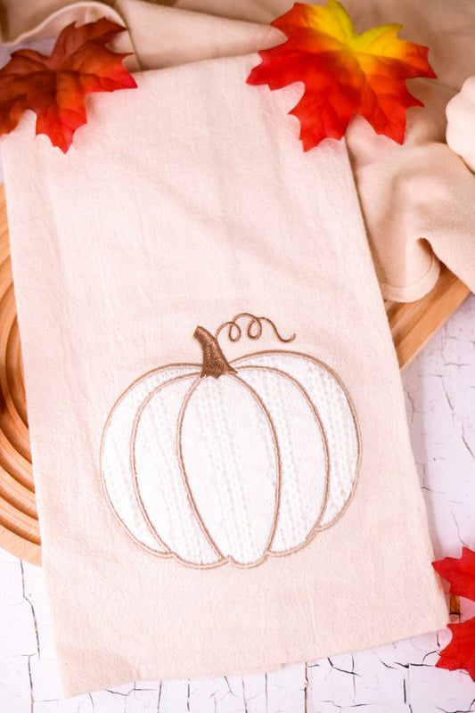 Cable Knit Pumpkin Flour Sack Towel - Whiskey Skies - C & F ENTERPRISES