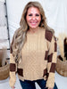 Cable Knit Sweater With Mocha Latte Checkerboard Pattern - Whiskey Skies - BIBI