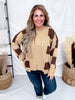 Cable Knit Sweater With Mocha Latte Checkerboard Pattern - Whiskey Skies - BIBI