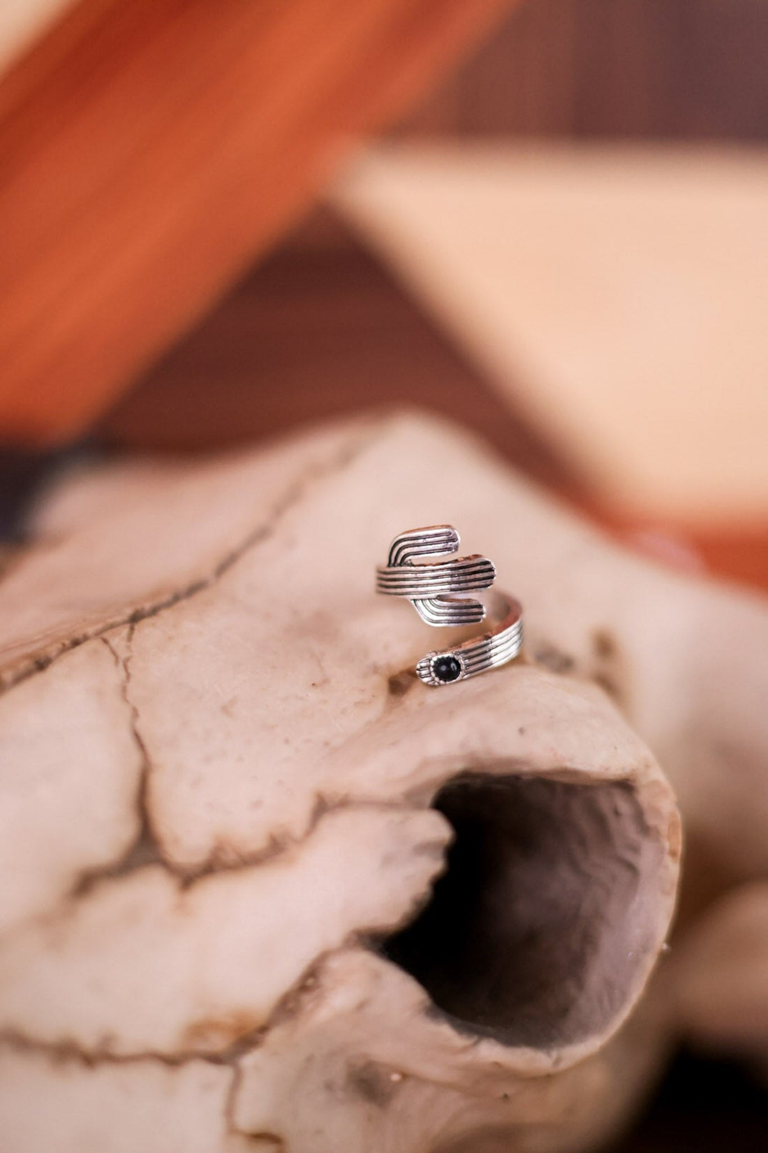 Cactus Cuff Ring with Black Stone Accent - Whiskey Skies - BOHO RANCH SHOP