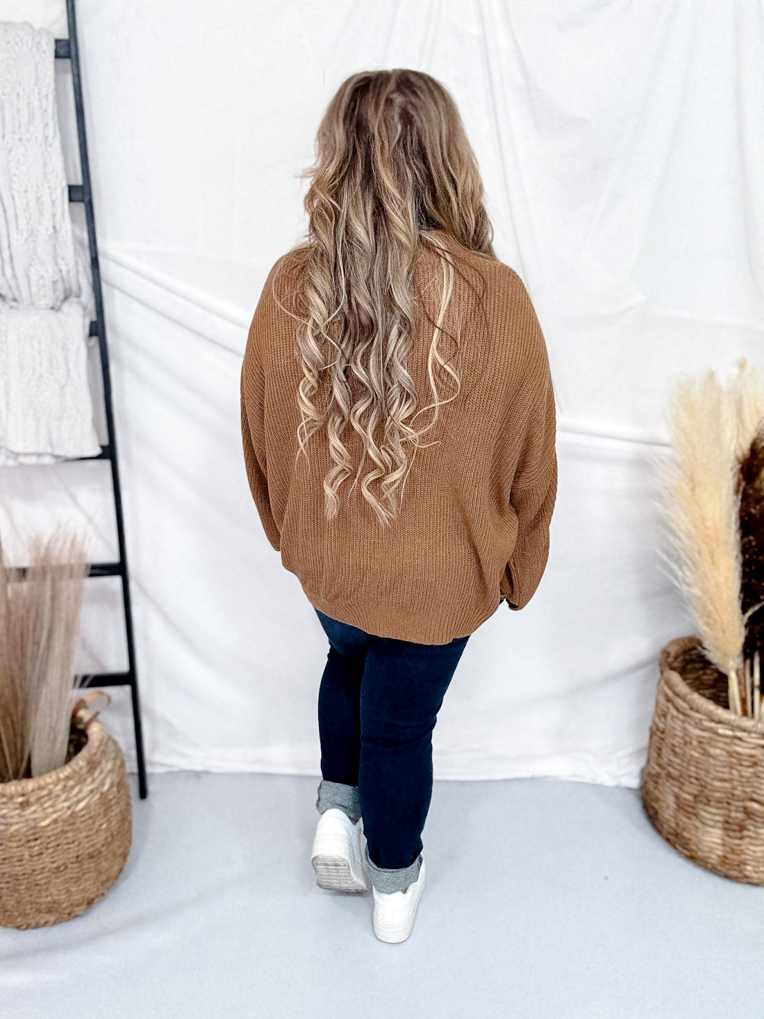 Camel Brown Sweater With Patchwork Flowers - Whiskey Skies - POLAGRAM + BAEVELY