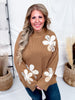 Camel Brown Sweater With Patchwork Flowers - Whiskey Skies - POLAGRAM + BAEVELY