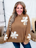 Camel Brown Sweater With Patchwork Flowers - Whiskey Skies - POLAGRAM + BAEVELY