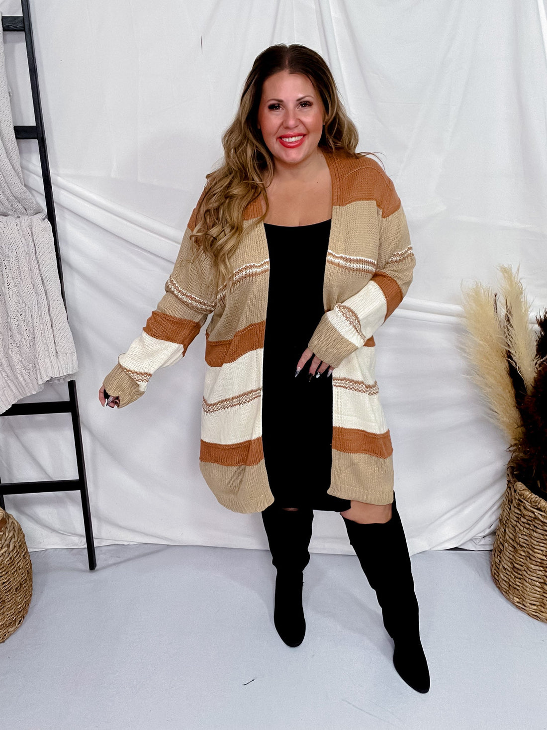 Camel Colorblock Long Sleeve Sweater Cardigan - Whiskey Skies - BIBI