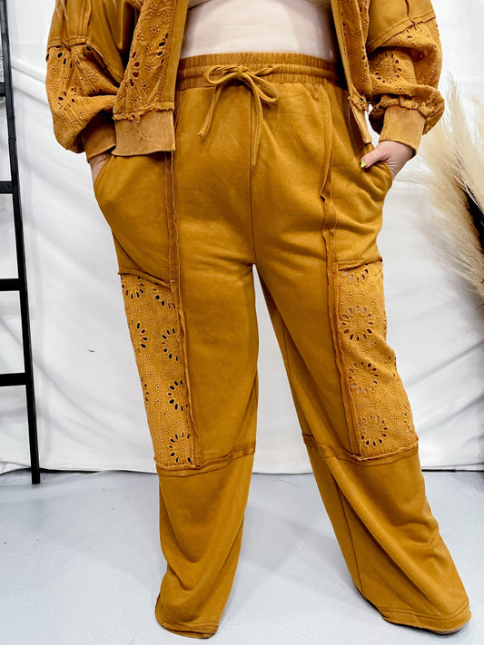 Camel Colored Acid Washed French Terry Pants - Whiskey Skies - ODDI